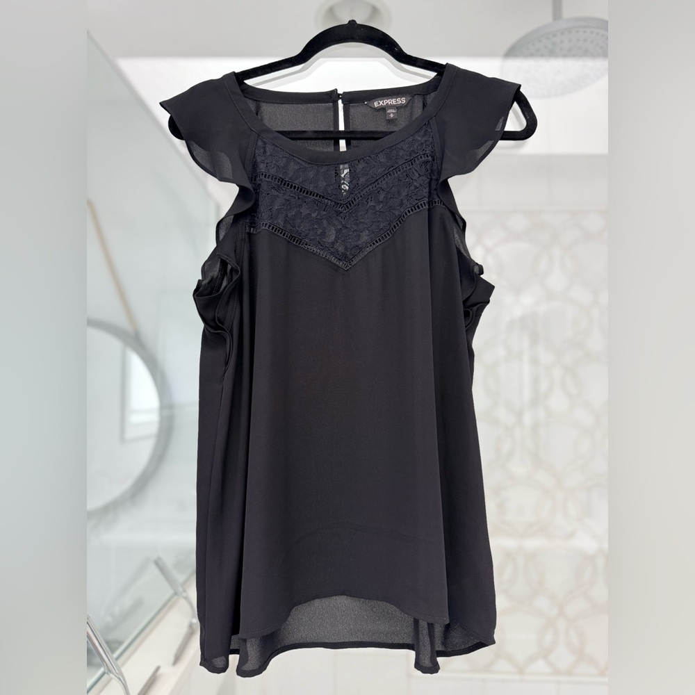 Express Women's Black Ruffle Sleeve Blouse